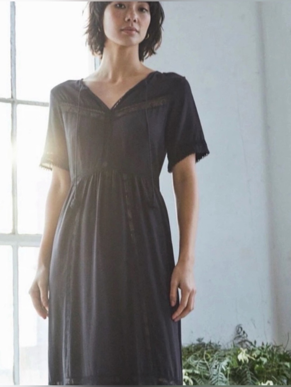 VETTA Black Lace Crochet Inset Dress Size XS Western Fall Style Cottagecore